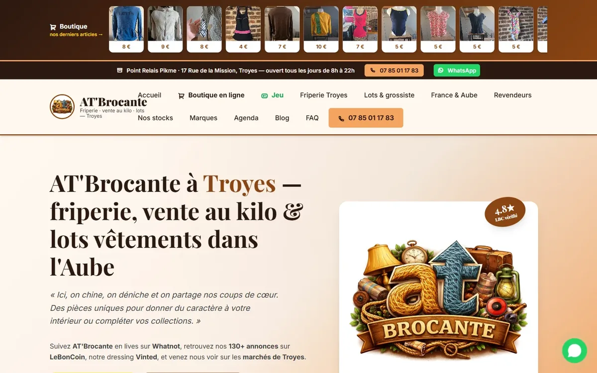 Capture du site AT’Brocante, réalisé par Tourak Digital Group