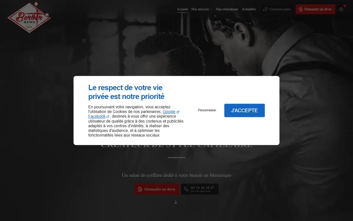 Capture du site Barber Avenue, réalisé par Tourak Digital Group