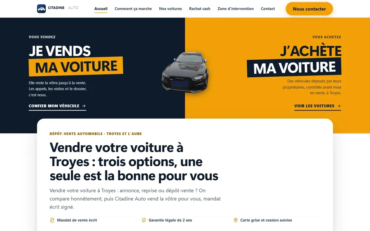 Capture du site Citadine Auto, réalisé par Tourak Digital Group
