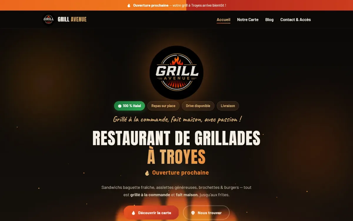 Capture du site Grill Avenue, réalisé par Tourak Digital Group