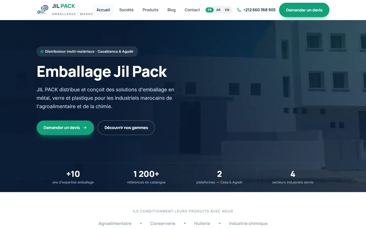 Capture du site JIL PACK, réalisé par Tourak Digital Group
