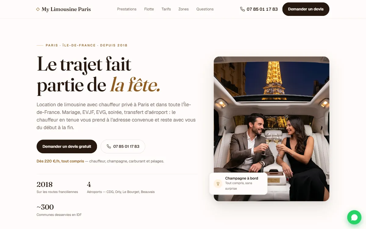 Capture du site My Limousine Paris, réalisé par Tourak Digital Group