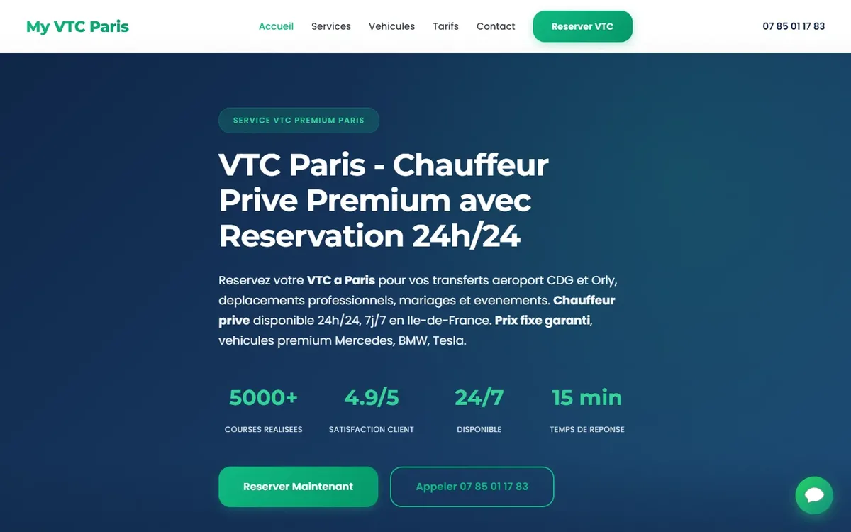 Capture du site My VTC Paris, réalisé par Tourak Digital Group