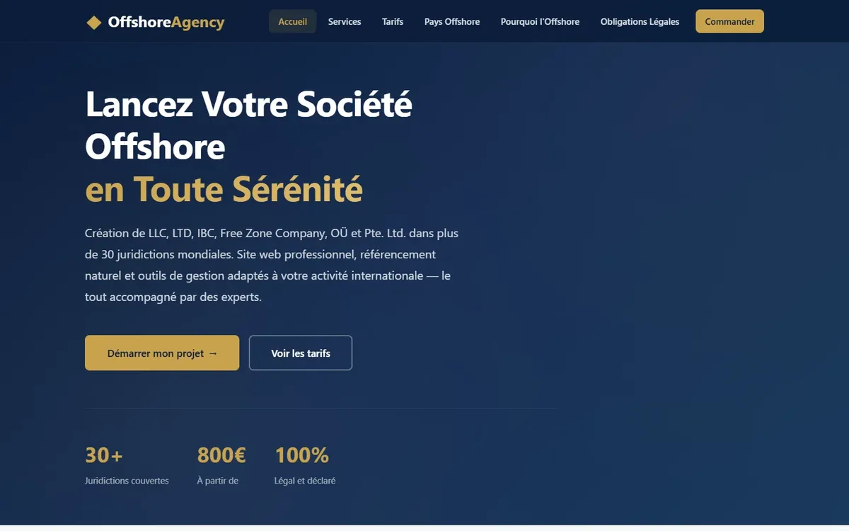 Capture du site Offshore Agency, réalisé par Tourak Digital Group