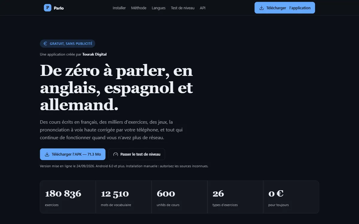 Capture du site Parlo, réalisé par Tourak Digital Group