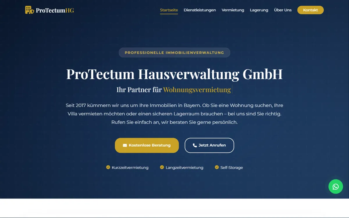 Capture du site ProTectum Hausverwaltung, réalisé par Tourak Digital Group